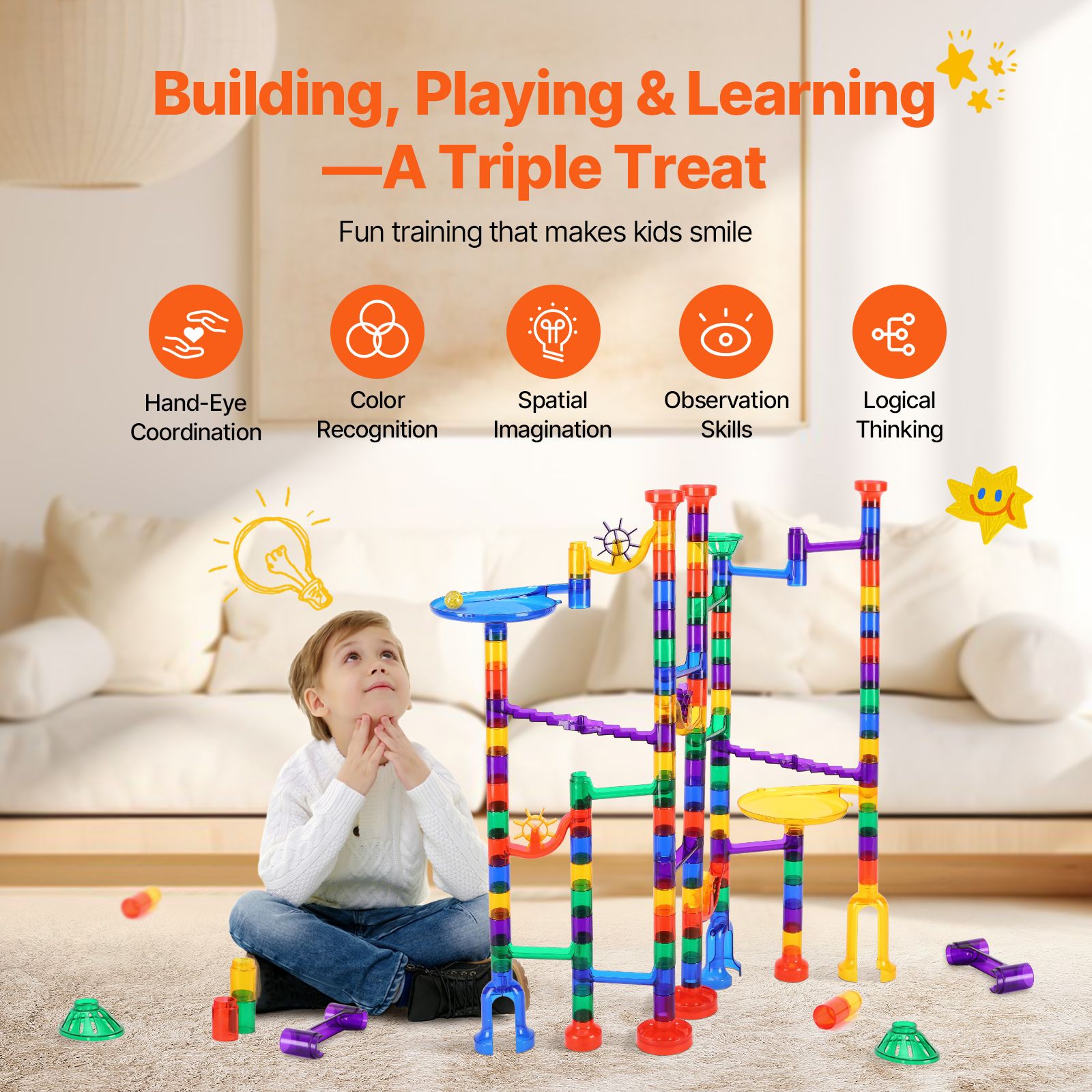 3-in-1 Sensory Marble Run – Calming Educational Toy for Kids | Focus, Fine Motor Skills &amp; Cognitive Development